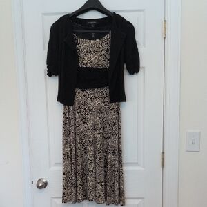 Perceptions Black and Beige Swirl Skirt Set